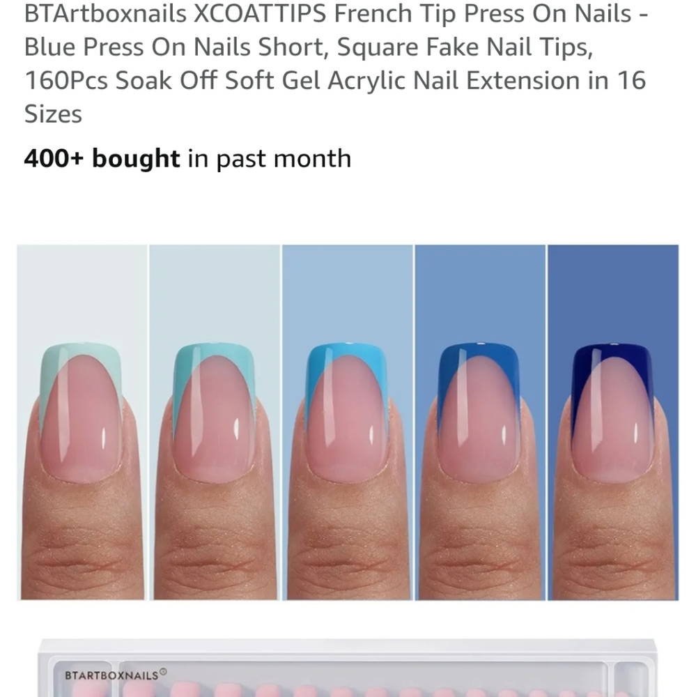 Blue French Tip Press On Nails 160 Pcs With 16 Sizes 5 Diffrent Blue Shades